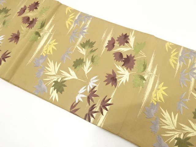 JAPANESE KIMONO / ANTIQUE FUKURO OBI / WOVEN BAMBOO / FLORAL PATTERNS 